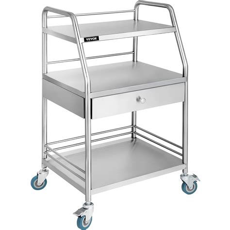 Buy Utility Cart with 3 Shelves Shelf Stainless Steel with Wheels Rolling Cart Commercial Wheel ...