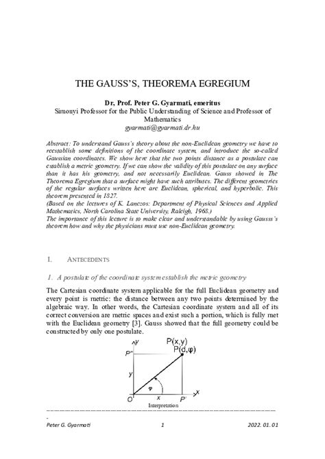 (DOC) The Gauss's, Theorema Egregium | péter Gyarmati - Academia.edu