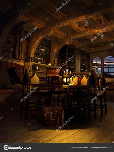 Fantasy Steampunk Pirate Ship Cabin Captain Quarters Stock Photo by ...