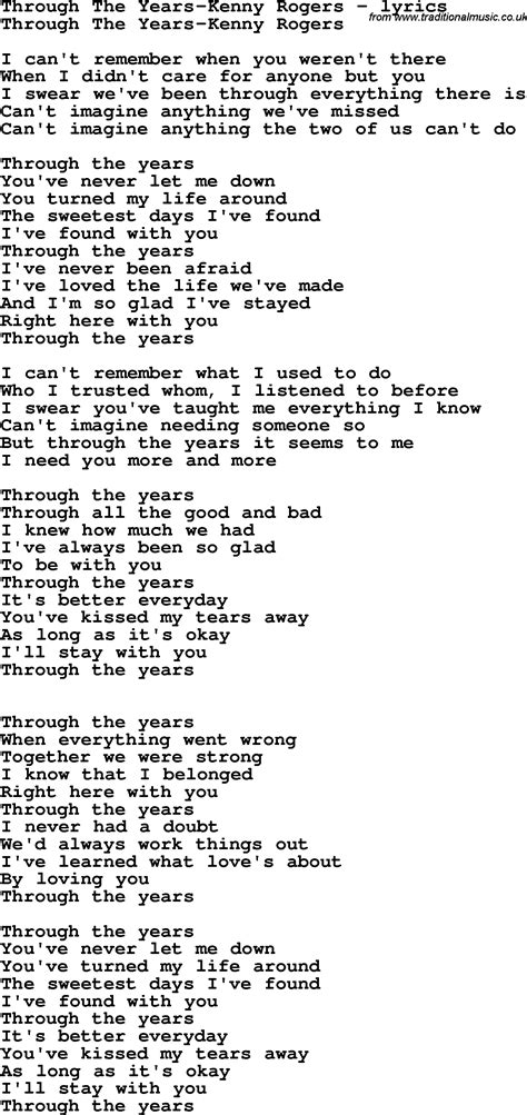 Love Song Lyrics for:Through The Years-Kenny Rogers