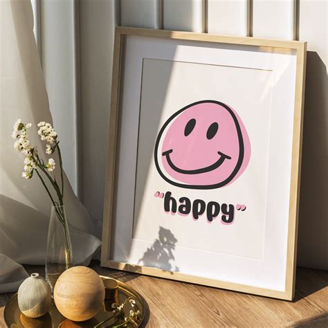 Smile Face Poster, Trendy Aesthetic Room Decor, Pink Wall Art Print ...