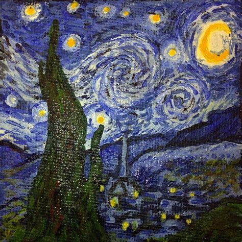 3" x 3" acrylic on canvas title: "Starry_Night_Thumb" miniature copy of the work by Picasso ...