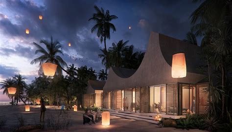 Visualization of an ocean shore cabins :: Behance