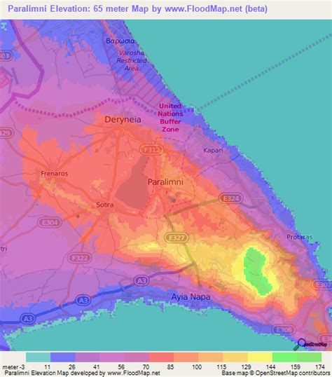 Elevation of Paralimni,Cyprus Elevation Map, Topography, Contour