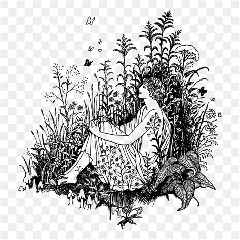 Png Woman sitting grass drawing, | Free PNG - rawpixel