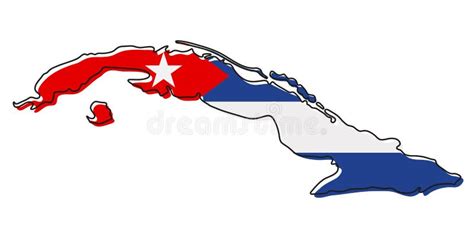 Stylized Outline Map of Cuba with National Flag Icon. Flag Color Map of ...