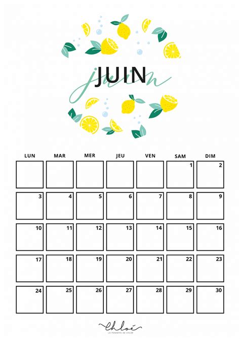 Calendrier JUIN à imprimer | La Penderie de Chloé, blog lifestyle.