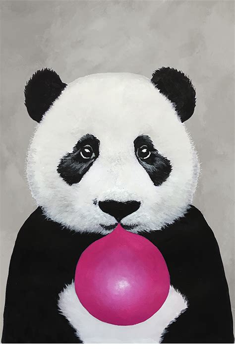 panda, panda print, panda art, panda painting, panda artwork, bubblegum, panda with bubblegum