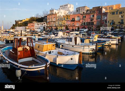 Boats anchored in Marina di Procida in Procida, Italy Stock Photo - Alamy