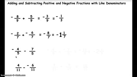 Adding and Subtracting Positive and Negative Fractions 1 - YouTube