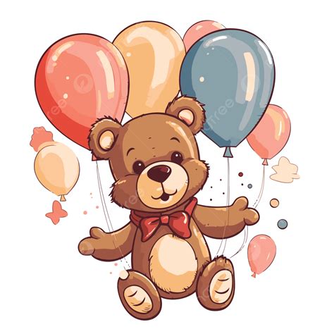 Teddy Bear Balloon, Sticker Clipart Teddy Bear Holding Balloons, Vector Illustration Cartoon ...