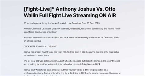 [Fight-Live]* Anthony Joshua Vs. Otto Wallin Full Fight Live Streaming ...