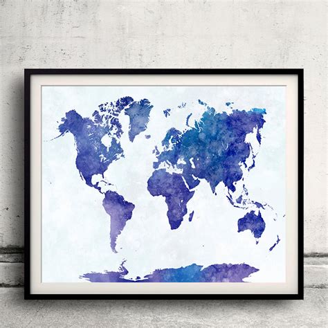 World Map in Watercolor 21 Fine Art Print Glicee Poster Decor Home Gift Illustration Wall Art ...