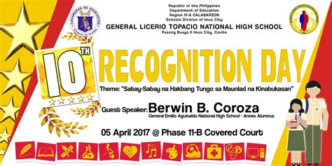 GLTNHS marks 10th recognition day - GENERAL LICERIO TOPACIO NATIONAL HIGH SCHOOL