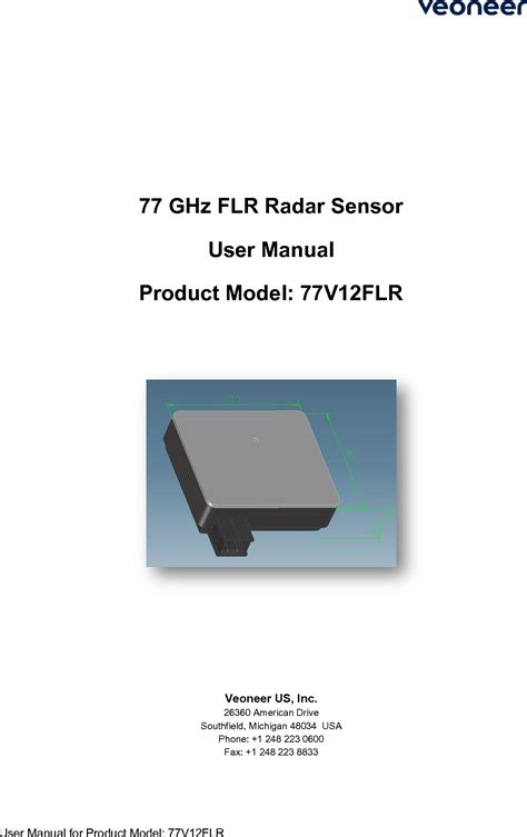 Veoneer US 77V12FLR 77 GHz FLR Radar Sensor User Manual