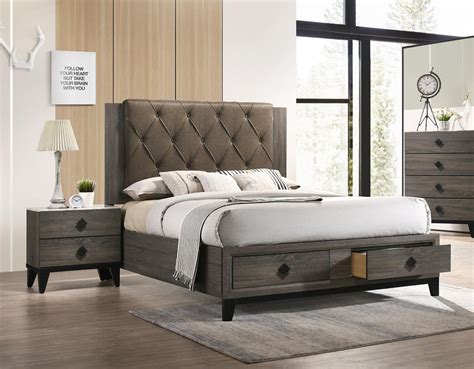 Transitional Rustic Gray Oak Storage King Bedroom Set 3Pc Avantika ...