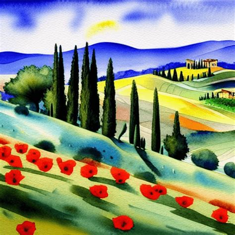 Tuscany Landscape Watercolor Painting · Creative Fabrica