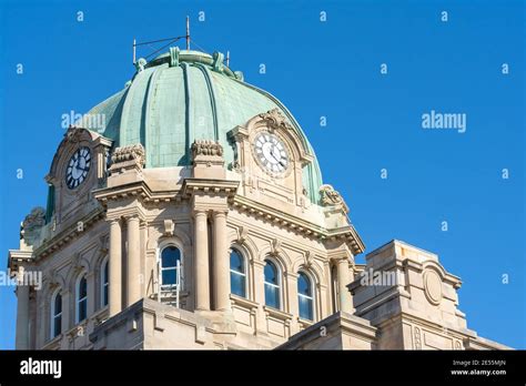 Architectural detail of the Kankakee county courthouse dome and clock ...