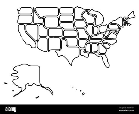 Simplified map of USA, United States of America. Rounded shapes of states with smooth border ...