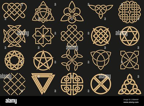 Set of ancient symbols executed in Celtic style. Secret signs, knots, interlacings. Concept of ...