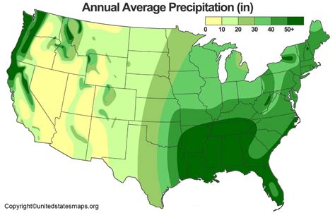 US Rainfall Map | Annual Rainfall Map of USA Printable