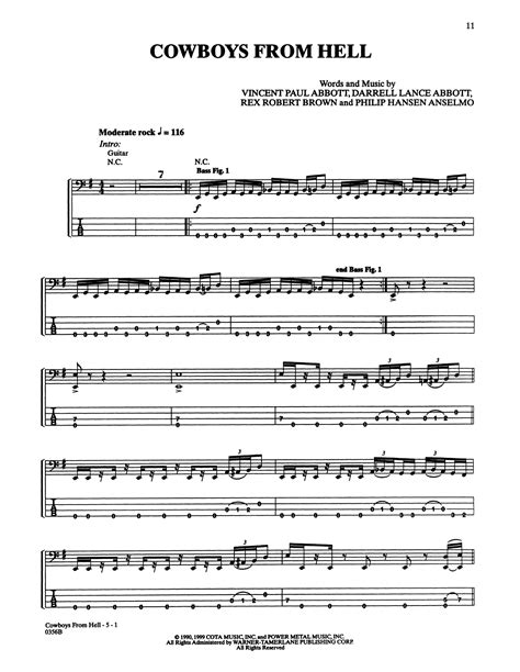 Cowboys From Hell by Pantera Sheet Music for Bass Guitar Tab at Sheet ...