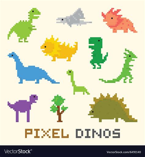 Pixel art dinos object set Royalty Free Vector Image