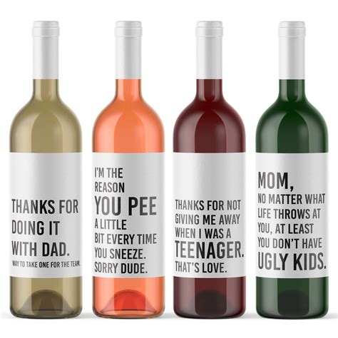 4 Funny Wine Bottle Labels for Mom Gift Thanks For Doing It With Dad ...