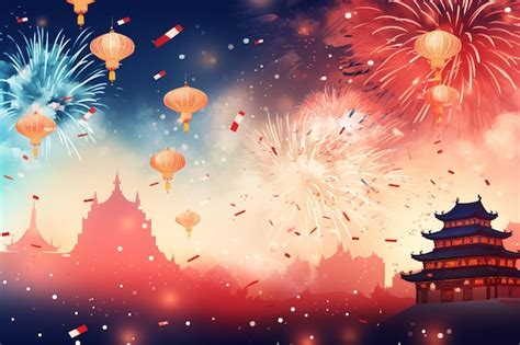 Premium AI Image | Chinese New Year background with fireworks and ...