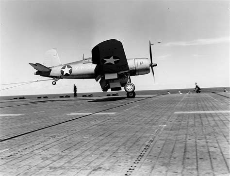 Asisbiz Vought F4U 1 Corsair VF-17 White 17F22 landing aboard CV 17 USS Bunker Hill 17th July ...