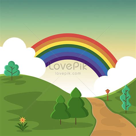 Hermoso Arco Iris Con Colinas Paisaje Natural | PSD ilustraciones imagenes descarga gratis - Lovepik