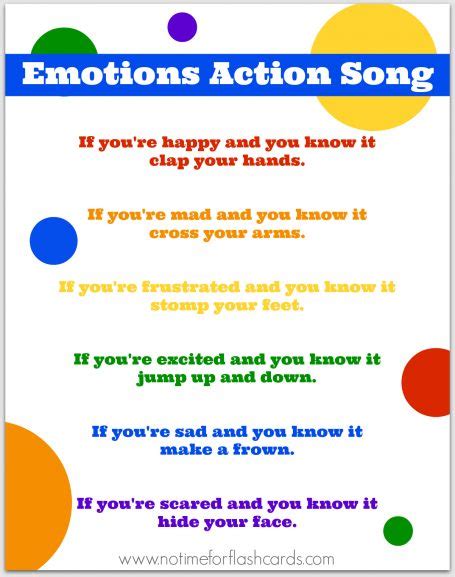 Emotions Song for Preschool with Free Lyrics Printable - No Time For ...