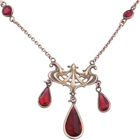 Gorgeous Art Nouveau Styled Necklace with Ruby Red Glass Crystals | Red ...