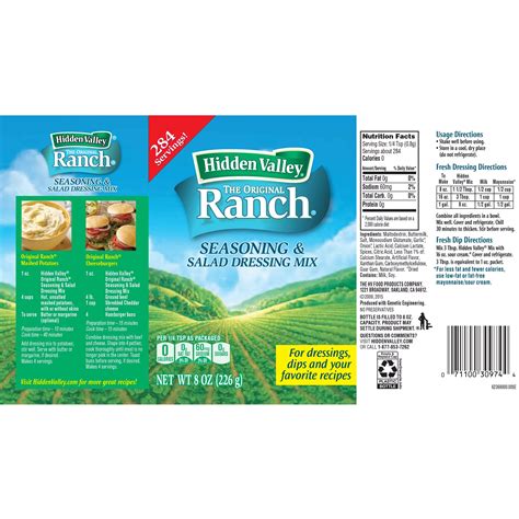 Hidden Valley Ranch Seasoning Shaker Nutrition Facts - Property & Real ...