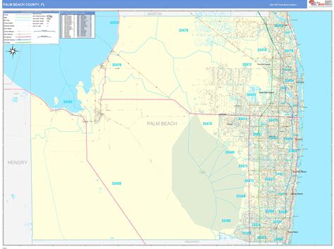 Palm Beach County, FL Zip Code Wall Map Basic Style by MarketMAPS - MapSales