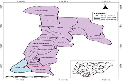 Map of Abia state showing study