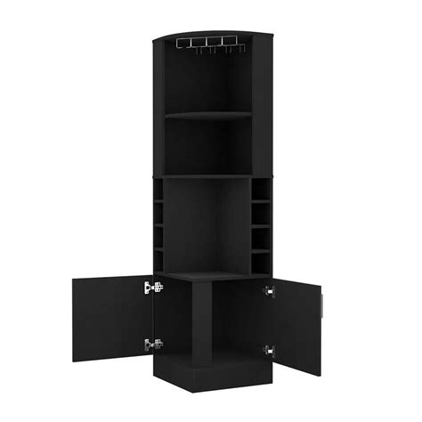 8-Bottle Black Particle Board Bar Cabinet Double Door, Black Wengue ...