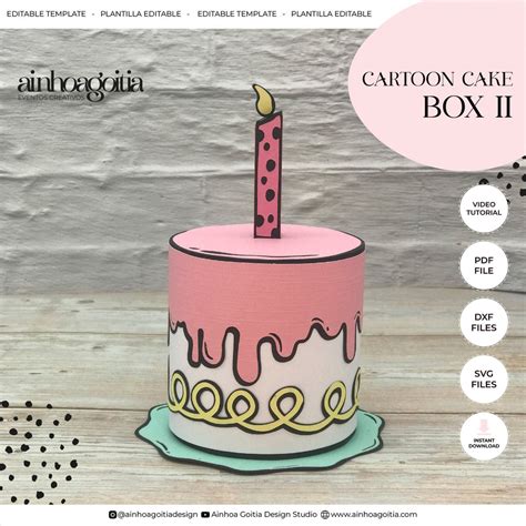 Cartoon Cake Box 2 Digital Template SVG With Video Tutorial, Gift Box SVG, Box Template ...