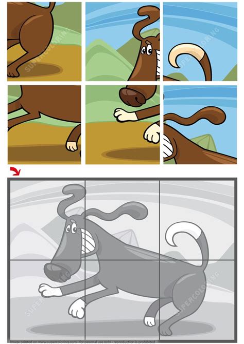 6 Piece Jigsaw Puzzle with a Running Dog | Free Printable Puzzle Games | Preschool puzzles, Free ...