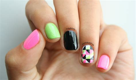 Polish Pals: Pink & Green Triangle Nails