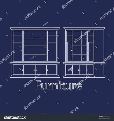 Furniture Cupboard Blueprint Drawing Vector Interior Stock Vector ...