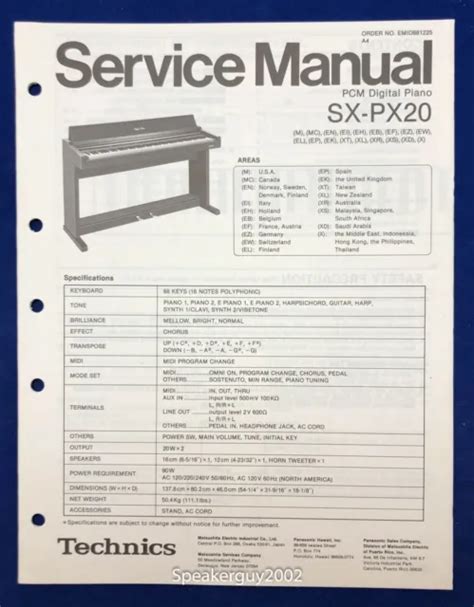 ORIGINAL TECHNICS PCM Digital Piano Service Manual / SX-PR50V $34.88 ...