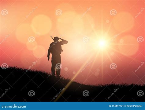 Soldier saluting at sunset stock vector. Illustration of sunny - 114447731