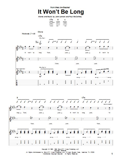 It Won't Be Long by The Beatles Sheet Music for Guitar Tab at Sheet Music Direct