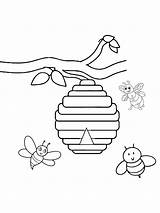Beehive With Honey And Bees Coloring Page  Free Printable sketch template