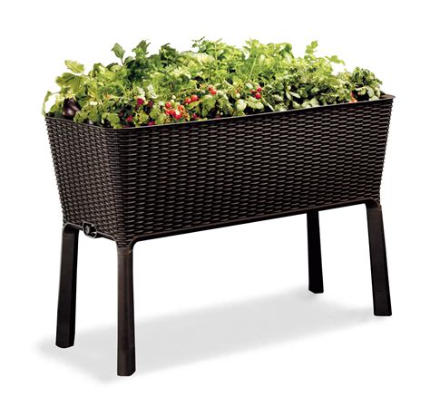 Keter Resin Elevated Garden, All Weather, Self-Watering Plastic Planter, Brown Rattan - Walmart ...