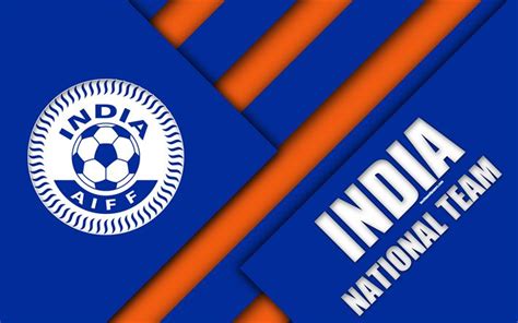 Download wallpapers India football national team, 4k, emblem, Asia, material design, blue orange ...