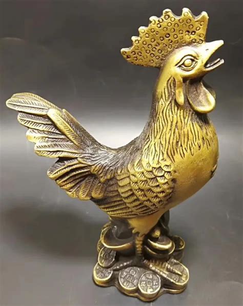 Chinese Handmade fine riches and honour of the rooster brass statue-in ...