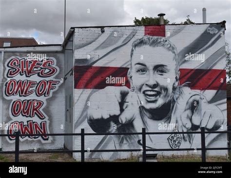 The mural of Leah Williamson in her hometown of Newport Pagnell. It shows Leah with an England ...