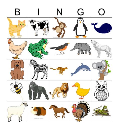 Animal Sounds Bingo Card